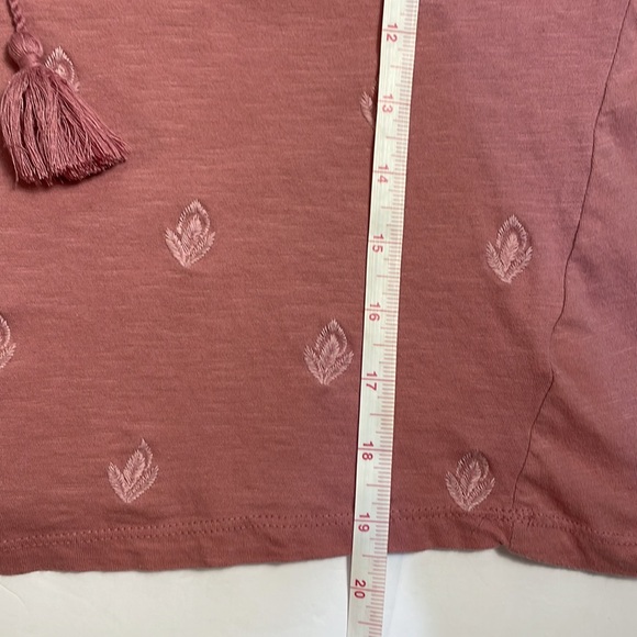 Lucky Brand Boho Smocked Leaf Embroidered Tassels Elbow Sleeves Dusty Pink Top M - Picture 8 of 13